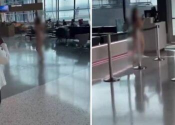 விமான நிலையத்திற்கு நிர்வாணமாக வந்த பெண் – ஒருவரை கடித்தும், இருவரை குத்தியும் காயப்படுத்தியுள்ளார்