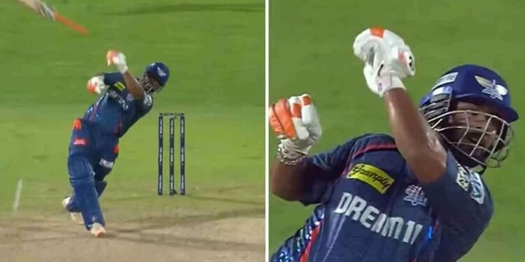 துடுப்பாட்ட மட்டையை பறக்கவிட்டு ஆட்டமிழந்த ரிஷப் பண்ட்!