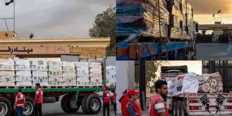 காசா எல்லையை அடைந்துள்ள மனிதாபிமான உதவிப் பொருட்கள்