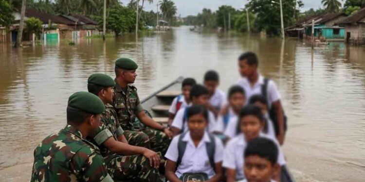 வெள்ளத்தால் பாதிக்கப்பட்ட பகுதிகளில் A/L மாணவர்களுக்கு படகுச் சேவை!